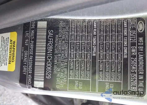 2012 Land Rover Lr2 Hse z USA, uszkodzony, nr VIN SALFR2BN1CH306529